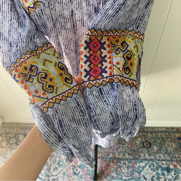 Anthropologie Bhanuni Jyoti Linne Embroidered Tunic Dress Blue Boho Size XS - Picture 5 of 16